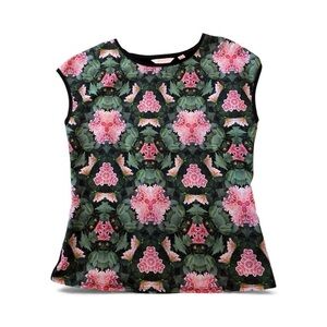 Ted Baker "sew in love" collection black floral short sleeve T shirt top size‎ 1